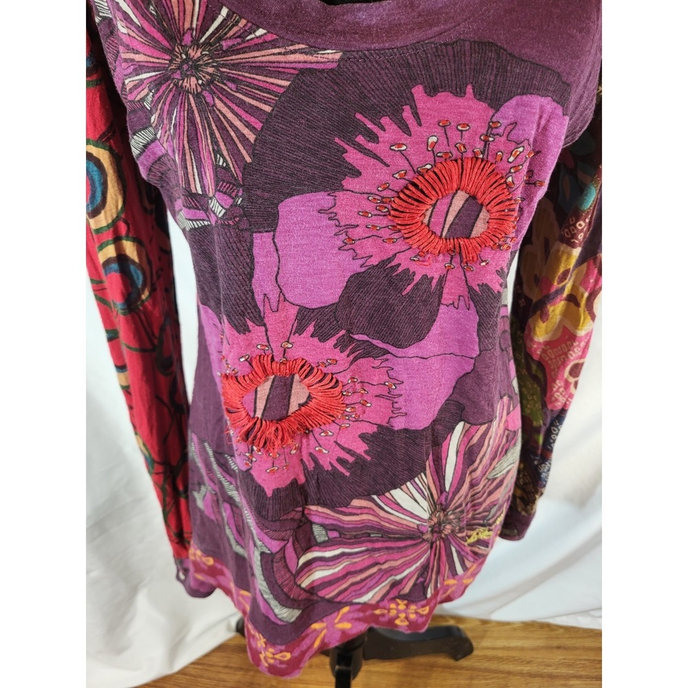 Desigual Embroidered Top Purple Floral Boho Size Large Read - Picture 2 of 6